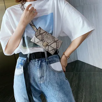

Women Waist Pack Serpentine Fanny Pack Pu Leahter Retro Waist Bag Famal Fashion Snake Skin Waist Belt High Quality Female Purse