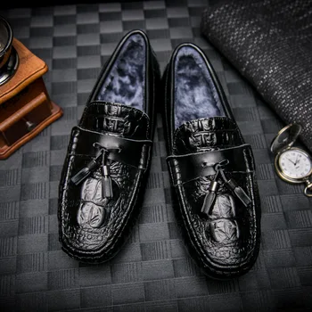 

England Crocodile Grain Trend Leisure Time Male Shoe Really Leather Sheath Foot Doug Shoe Male Season Increase Down