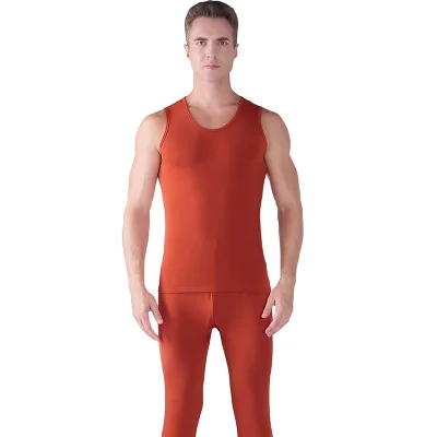Brick red sleeveless Комплекты термобелья для мужчин, зимнее термобелье, кальсоны, зимняя одежда для мужчин, плотная теплая одежда - Цвет: Brick red sleeveless