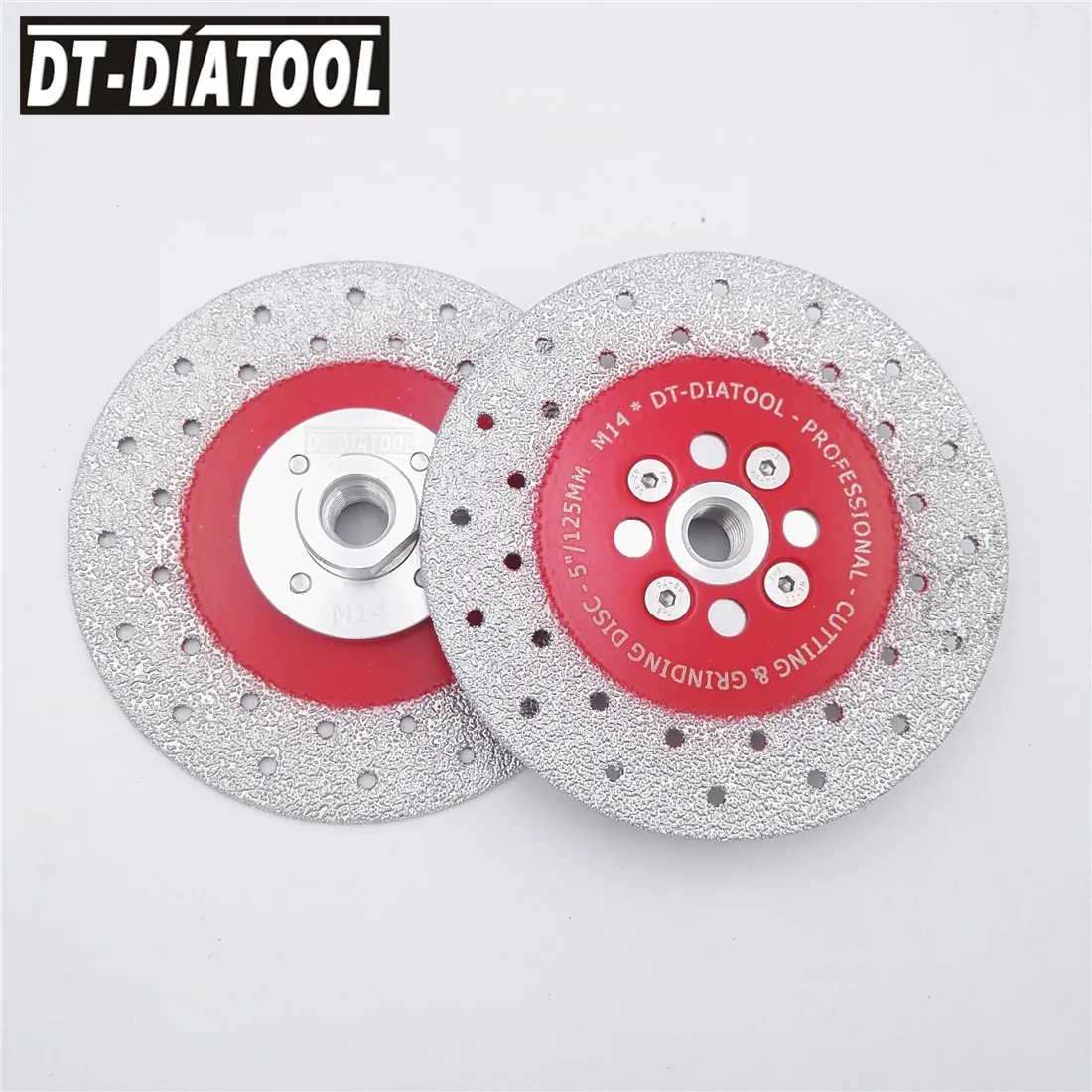 

DT-DIATOOL 2pcs 125mm/5" M14 Double Sided Vacuum Brazed Diamond Cutting & Grinding Disc Saw Blade Fast Cut Grind Marble Granite