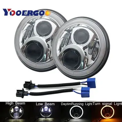 50W CHROME DRL 1 пара ходовых огней 60 Вт Автомобильные светодиодные H4 7 дюймов автомобильные аксессуары 35 Вт ангельские глазки H4 светодиодные фары для Лада Нива 4X4 УАЗ Охотник - Цвет: 50W CHROME DRL