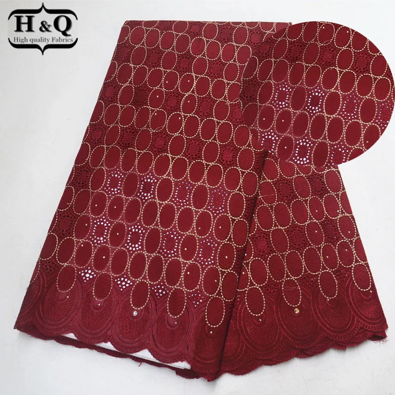

Deep Red Embroidered Lace With Stones African Dry Lace Swiss Voile Lace In Switzerland 5 Yards/Piece For Wedding Dress 2019