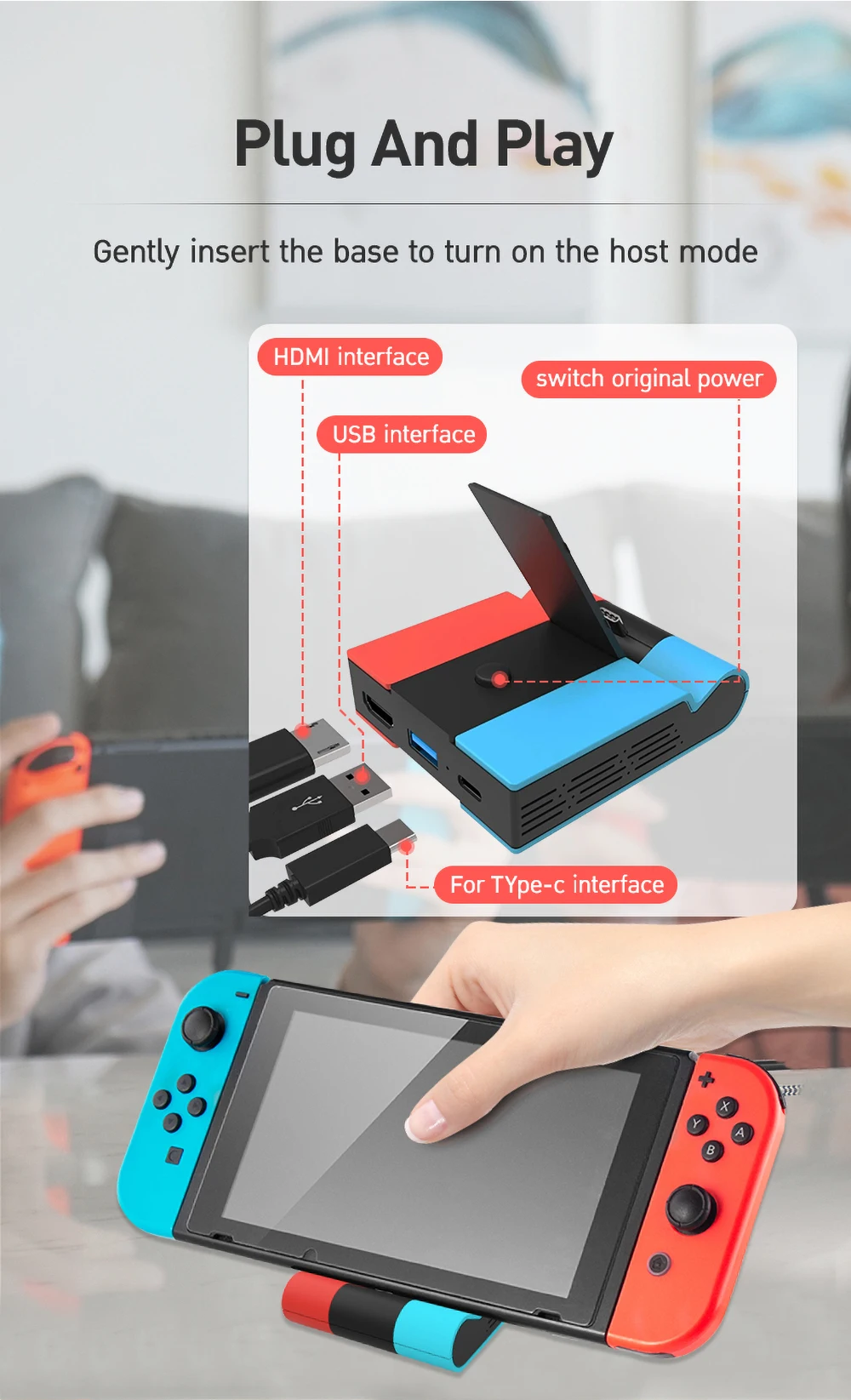 HDMI para Nintendo Switch Console, Dock Station,