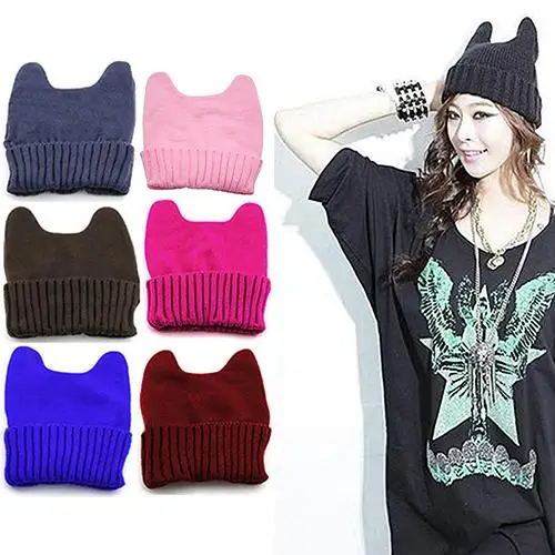 Women Girl Warm Winter Cat Ear Shape Knitted Soft Cute Hat Elastic Beanie Cap New Chic | Аксессуары для одежды