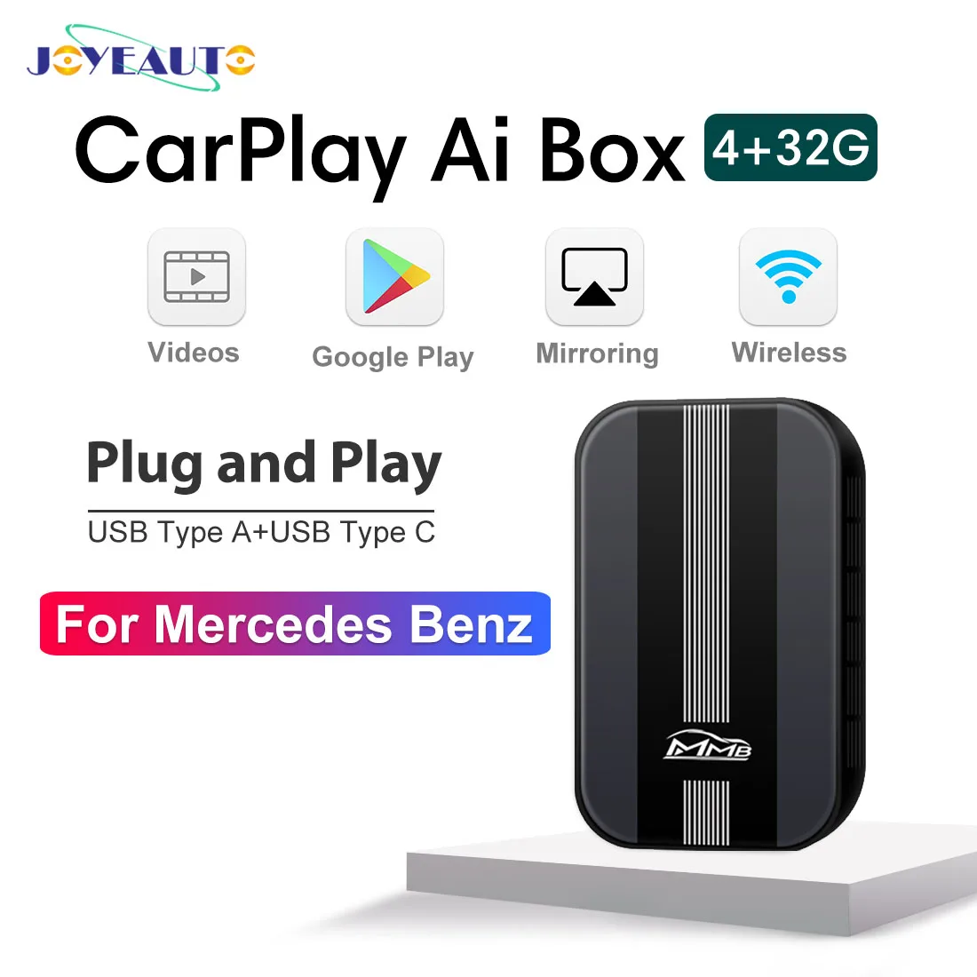 MMB Carplay Ai Box 4+32G for Mercedes Benz A B C E S CLA CLS GLC GLE GLS G R SLC SL Android Wireless Video Radio Car Accessories