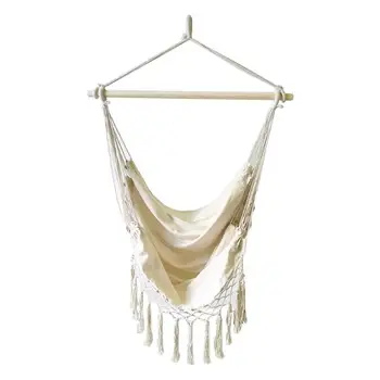 

Outdoor Tassels Hammock Garden Patio White Cotton Swing Chair Comfort Hanging Bed Camping Travel Without Stick and Rope