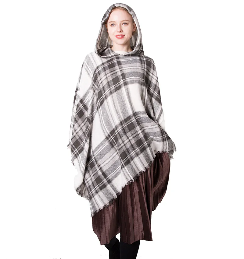 

2019 spring and autumn and winter new colorful plaid hooded cape shawl hooded head air conditioning shawl