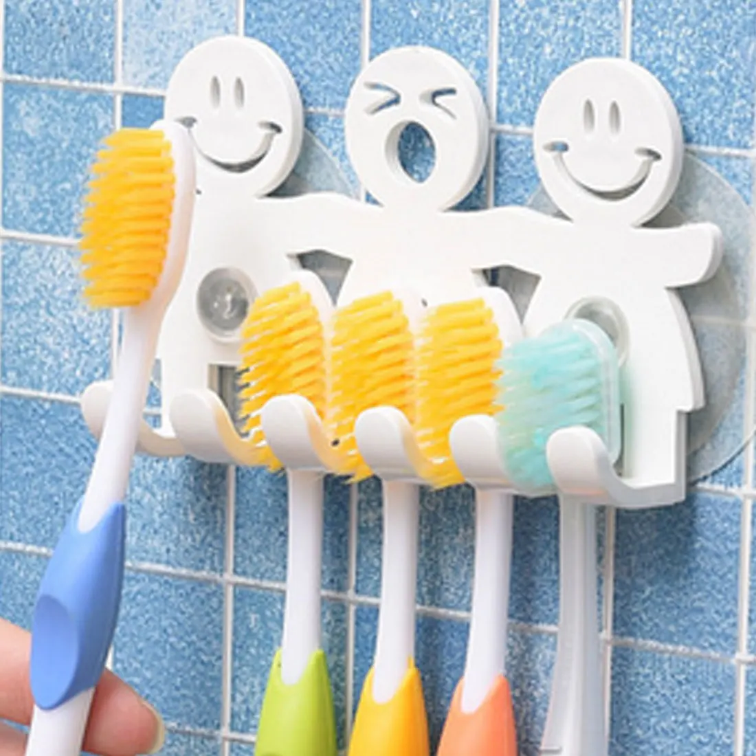 Face Tooth Brush Suction Cute Toothbrush Holder 5 Position Hooks Cartoon 