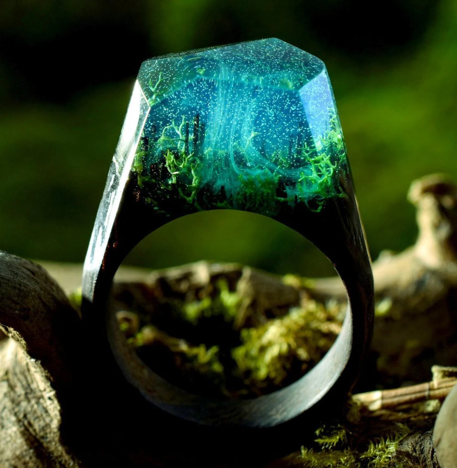 Anillo secreto de madera, anillo con micropaisaje de cascada de madera, fábrica|Anillos| - AliExpress
