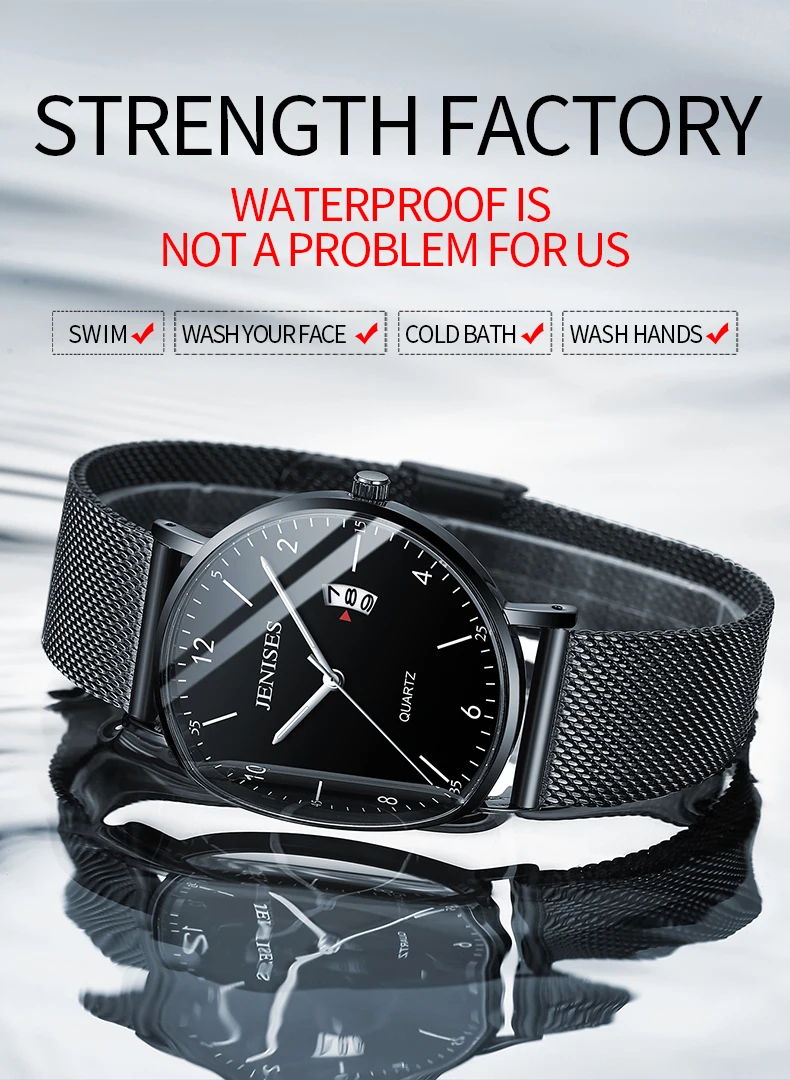 Jenises мужские s часы лучший бренд класса люкс мужские Кварцевые спортивные часы повседневные наручные часы тонкие стальные сетчатые водонепроницаемые часы мужские часы
