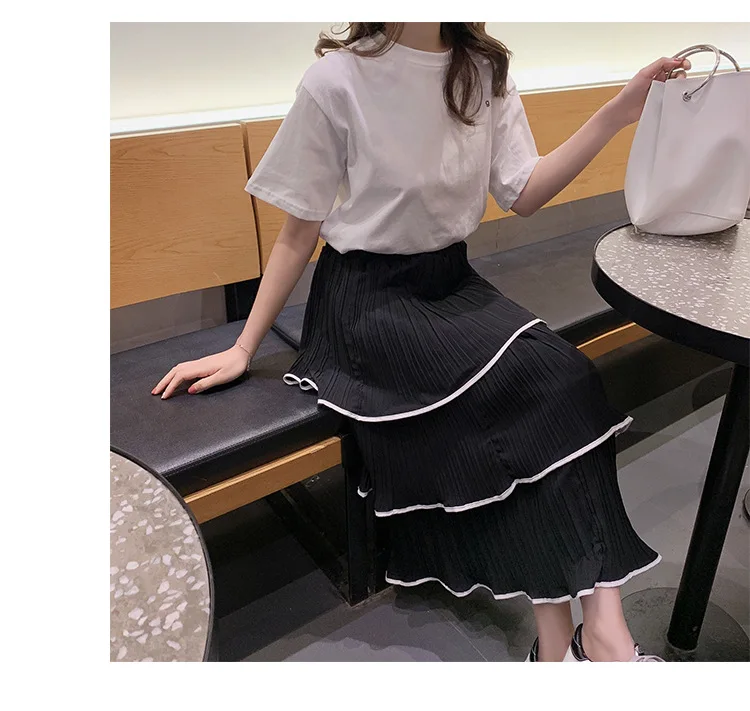 Летняя новая стильная женская одежда в Корейском стиле плиссированная шифоновая юбка женское платье-торт средней длины с высокой талией F5940