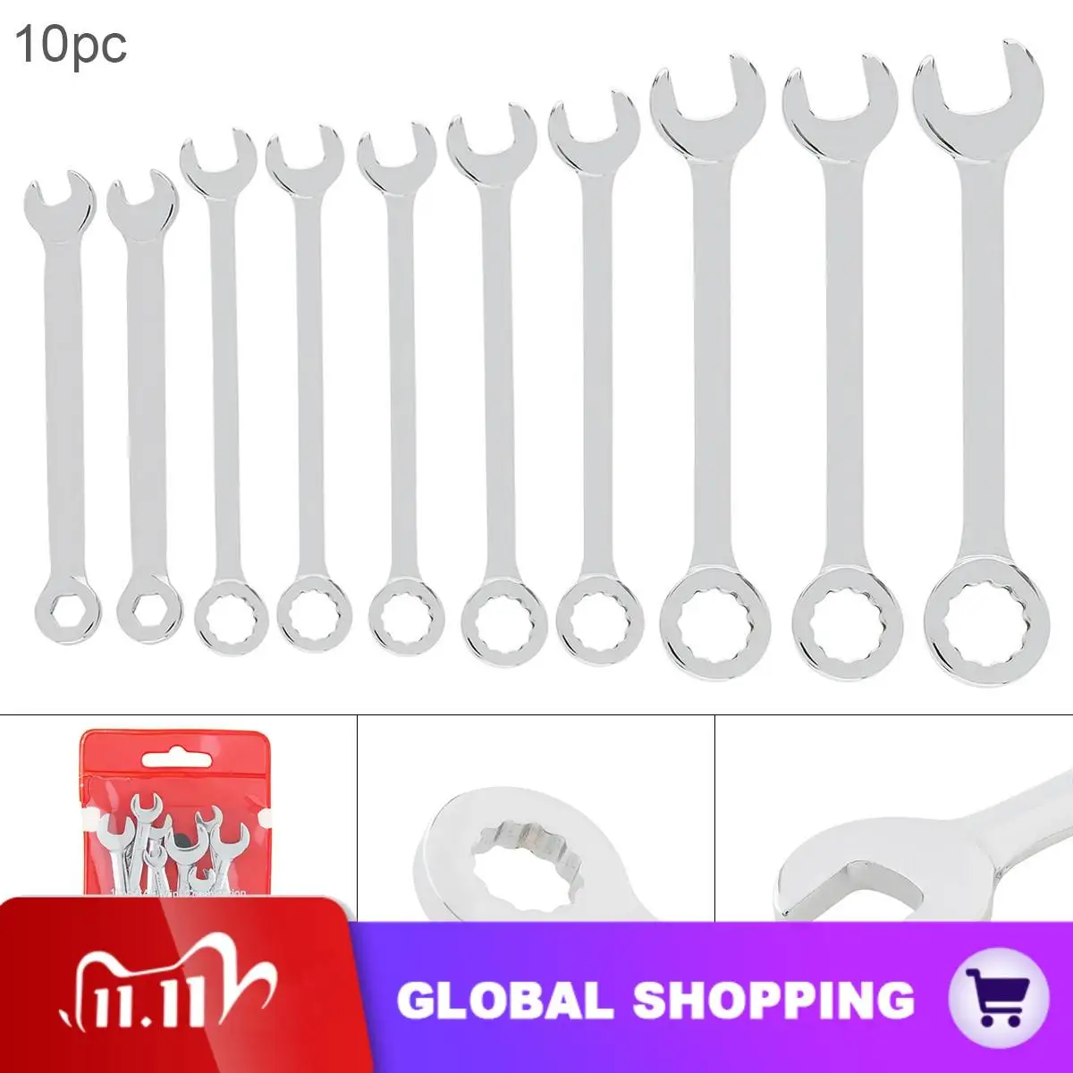 

10pcs/lot 4mm-11mm Portable Mini Imperial Wrench Spanner Steel Combination Wrench Set Repair Tool with Opening Plum Blossom Head