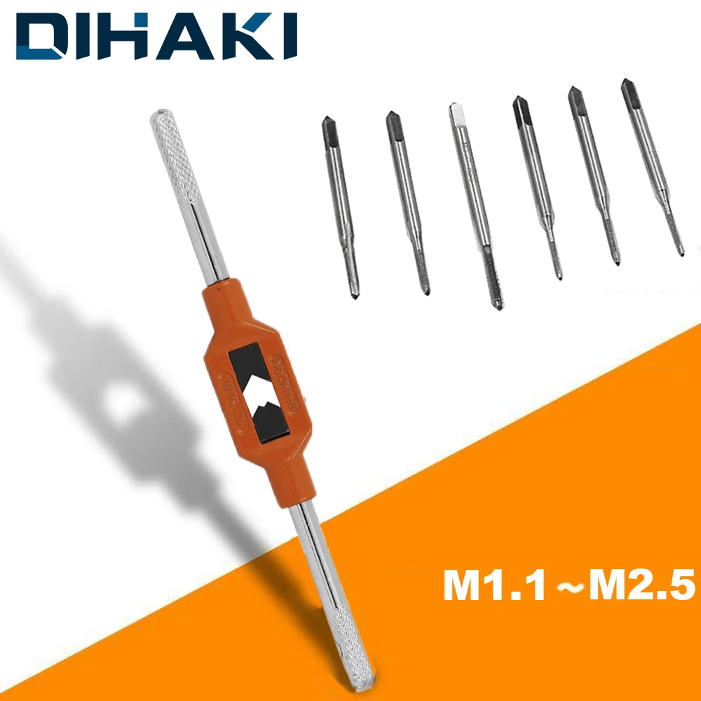  7 pcs Mini Taps Straight Groove Metric Hand Tap Screw Thread Tap Set Wrench Tool Kit M1 M1.2 M1.4 M