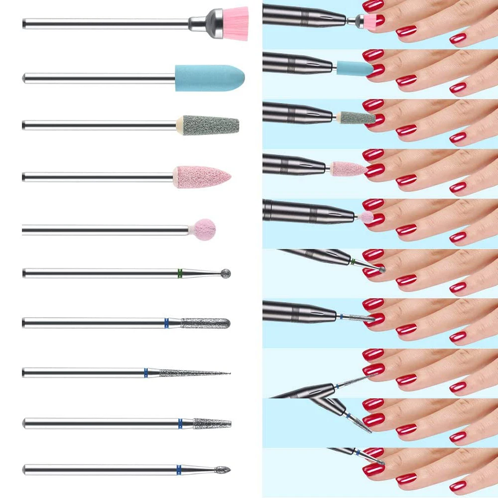 Diamond Nail Drill Bit Grinder Electric Milling Cutters 10pcs/Set for Pedicure Manicure Files Cuticle Burr Nail Tool Accessories nail art tools,nail drill bit,nail drill bits,nail drill,nail drill set,nail drill kit