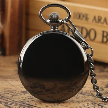 

Smmoth Black Pocket Watch for Men Minimalist Roman Numerals Necklace Pendant Watch with Chain Gift for Women Drop Shipping