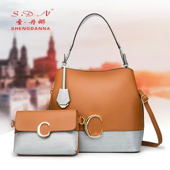 

SDN new ladies simple shoulder bag, spliced large-capacity high-end PU fabric, casual combination small bag