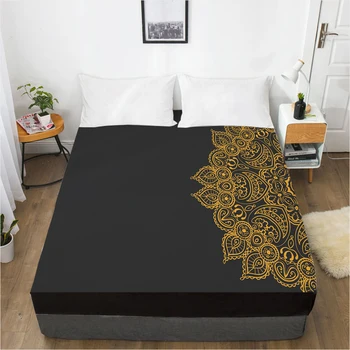 

Fitted Sheets Mattress Cover With Elastic Band Linens Bedsheet Bed Sheet 90x200 160x200 200x220 Size 3D Printed Black Golden
