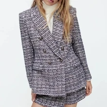 Veste texturée à revers Double boutonnage pour femme, Slim et mince, de Style urbain, nouvelle collection automne/hiver 2021 