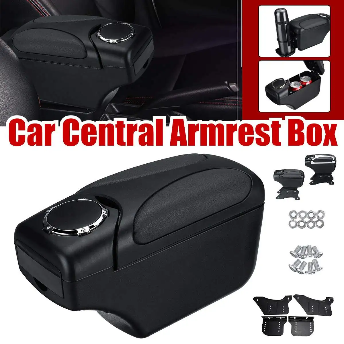 

Universal Car Armrest Storage Box Auto Interior Leather Central Container Store Content Box