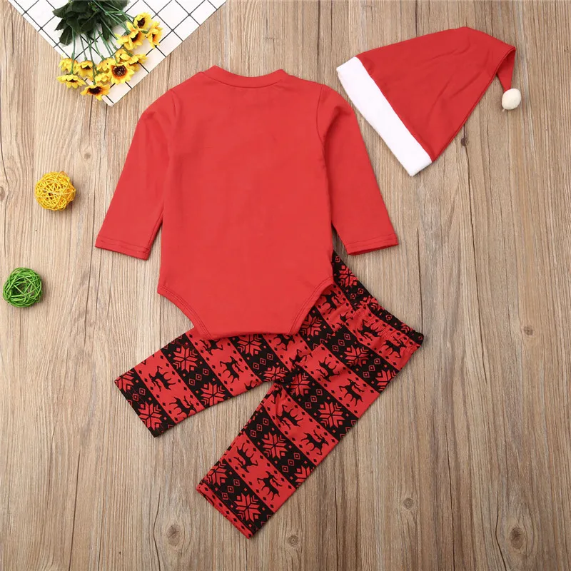 Autumn Spring Baby Clothing Christmas Toddler Baby Girls Boy Bodysuit Tops Pants Hat Winter Clothes Fall Xmas Outfits
