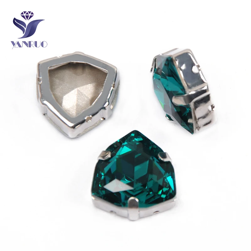 YANRUO 4706 All Sizes Blue Zircon Trilliant Glass Strass Stones And Crystals DIY Point Back Sew On Rhinestones For Dresses - Цвет: With Silver Claw