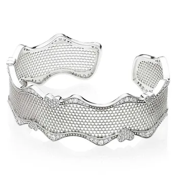 

New 925 Sterling Silver Bangle Openwork Lace Of Love Open Bracelets Bangle Fit Women Bead Charm Diy Fine Jewelry