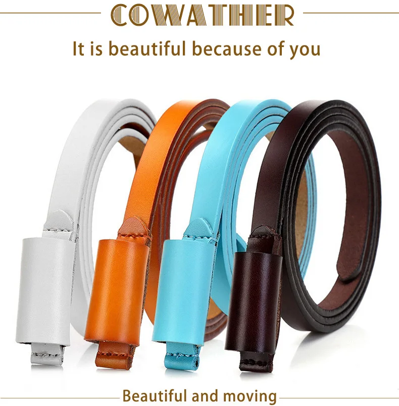 leather belts for women COWATHER cowhide women belt fashion design thin cow leather female strap golden buckle  jeans dress belt  new arrival waistband slim belt for women