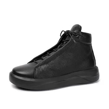 

men's Retro Leather High Top muffin shoes short boots light luxury thick sole black shoes round head Martin boots