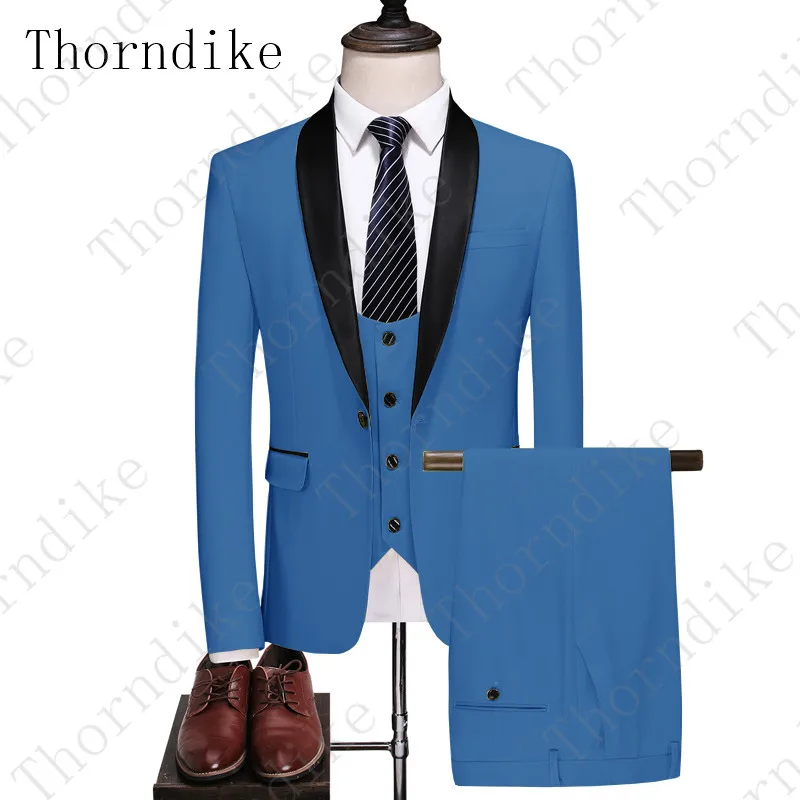 Thorndike, армейский зеленый мужской костюм, шаль с отворотом, Свадебный костюм для мужчин, модные вечерние смокинги(пиджак+ жилет+ брюки), Traje Hombre