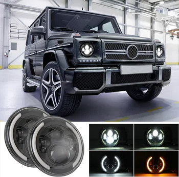 

Two Piece 7 Inch semicircle LED headlights Halo DRL Angle eyes Turn Signal Light For Jeep Wrangler 2007-2018 JK LED headlights