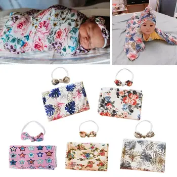 

Drop Ship. Baby Blanket set Newborn Towel Swaddle Blanket Sleeping Swaddle Muslin Wrap Headband Set Photography Prop