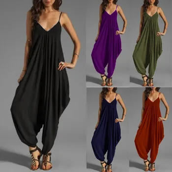 

2020 Summer Loose Jumpsuit Women's V Neck Camisole Thin Loose Jump Suit Strap Strappy Baggy Jumpsuit Playsuit Monos Mujer #25