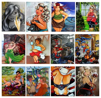 

YikexinFull Round Drill 5D DIY Diamond Painting "Cartoon fat Lady" 3D Embroidery Cross Stitch 3D Home Decor