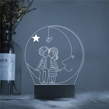 

LED 3D Crescent Moon and Stars Romantic Kiss Love Forever Diamonds Acrylic Night Lamp Light Touch Remote Lamps Lights Decoration