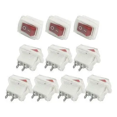 

10Pcs 3A 250VAC SPST 2 Pin Red Button Rocker Switches w Waterproof Cover