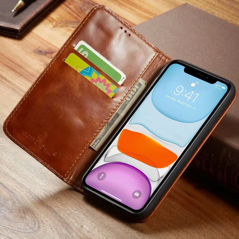 Чехол из натуральной коровьей кожи для iPhone 11 Pro Max Book Wallet Магнитный