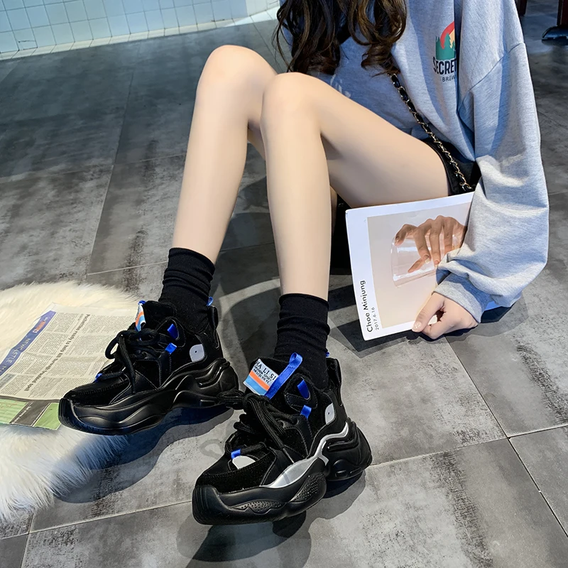 

2020 Women's Chunky Sneakers Fashion Printed Platform Shoes Lace Up Vulcanized Sneakers Shoes Casual Women tenis feminino U21-31