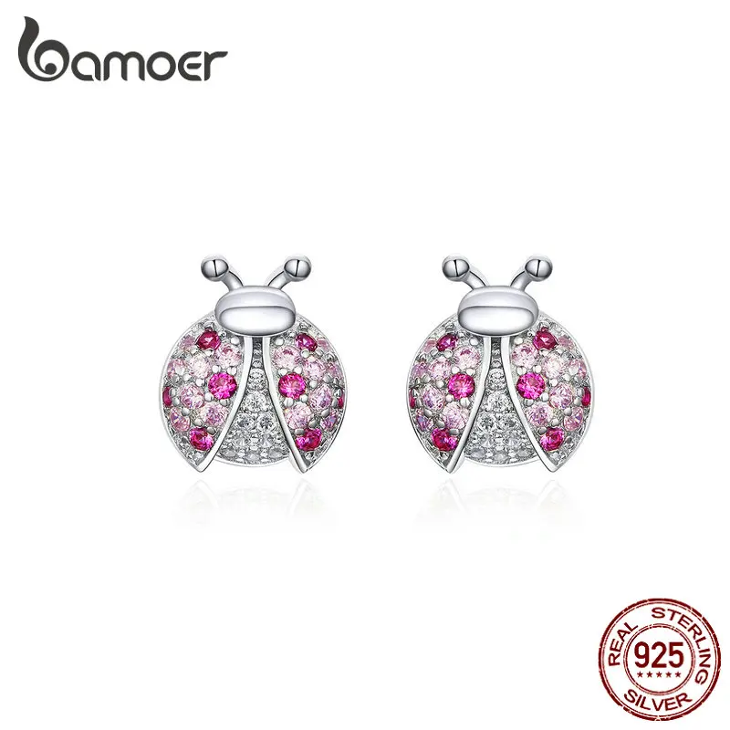 Bamoer розовые романтические серьги-гвоздики для женщин 925 пробы серебряные крошечные серьги для девочек Gfits дизайн SCE715