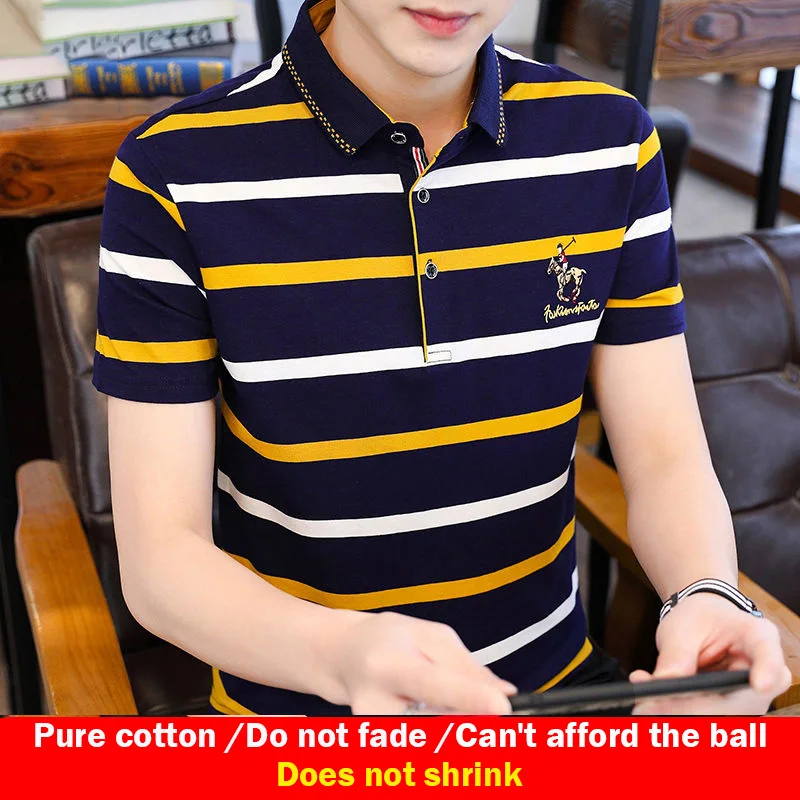 

Мужская футболка с коротким рукавом из чистого хлопка, Повседневная полосатая рубашка-поло с лацканами, Новинка лета, Стильная Футболка Paul, топ, мужская одежда