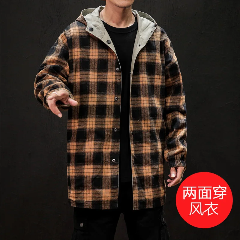 Autumn New Double-faced Jacket Men's Fashion Retro Casual Plaid Jacket Man Streetwear Wild Loose Hip Hop Bomber Jacket M-5XL