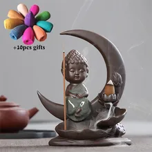 Фарфоровая луна лотоса подставка для ароматических палочек маленький монах обратная курильница с дымом водопад курильница домашний декор+ 10 шт. конусов