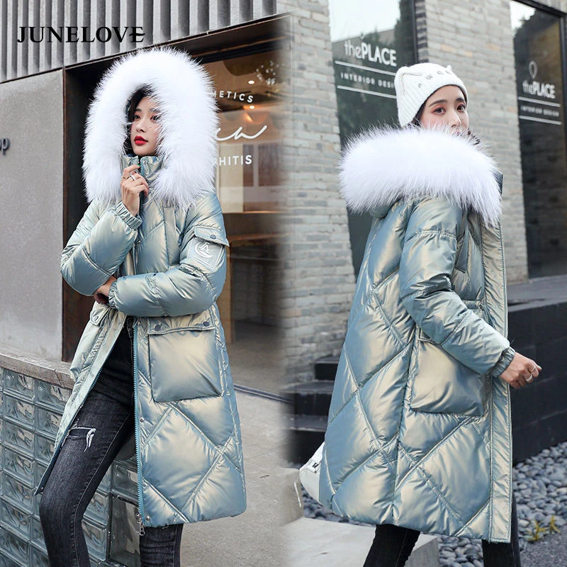 2021 Winter Hooded Fur Collar Long 