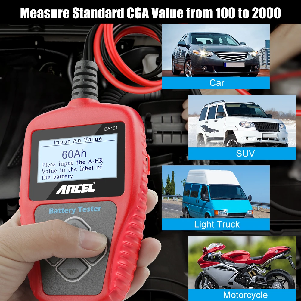 Ancel BA101 12V автомобильный тестер батареи 100 2000CCA цифровой анализатор авто батарея