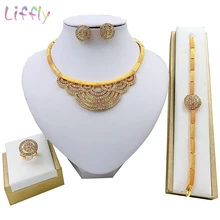 Liffly, модная Цветочная бижутерия, наборы, Дубай, очаровательные, свадебные, вечерние ювелирные изделия, кристалл, ожерелье, серьги, кольцо, браслет для женщин