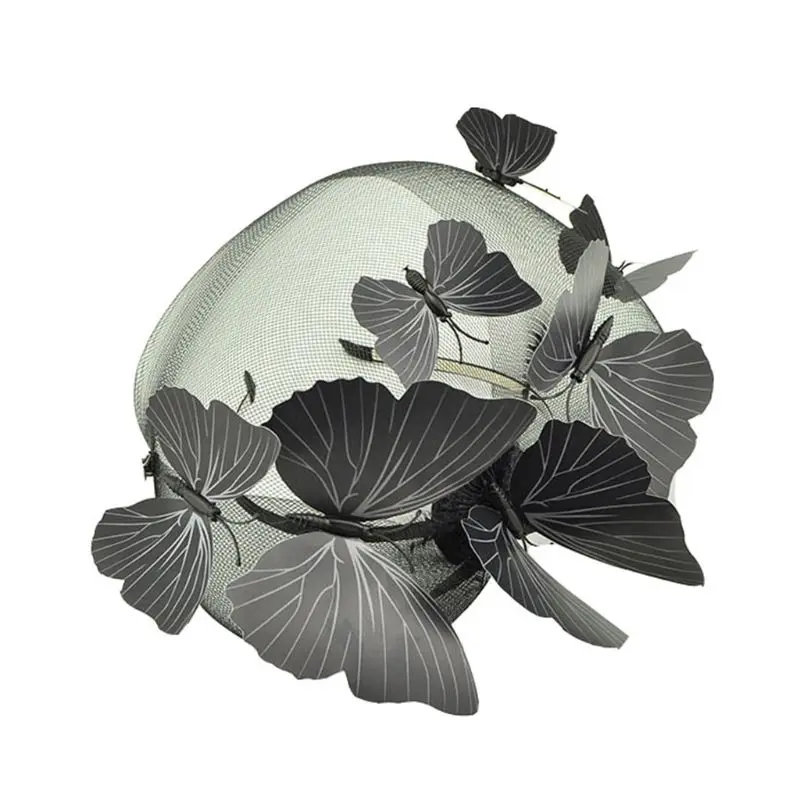 Женская винтажная шляпа-чародей с бабочкой, сетчатая заколка для волос, вечерние, банкетные, T4MD