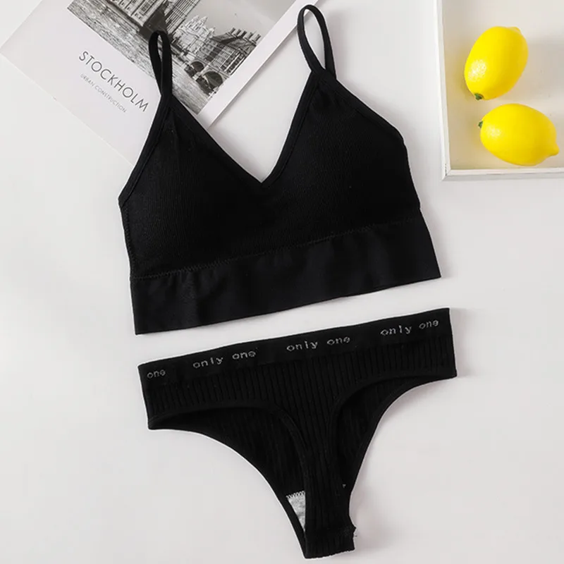 cute underwear sets Seamless Women Bra Panties Set Sexy Thong Active Bra Crop Top Female Sexy Lingerie Set Sport Fitness Top Stretchy Underwear Set lace underwear set