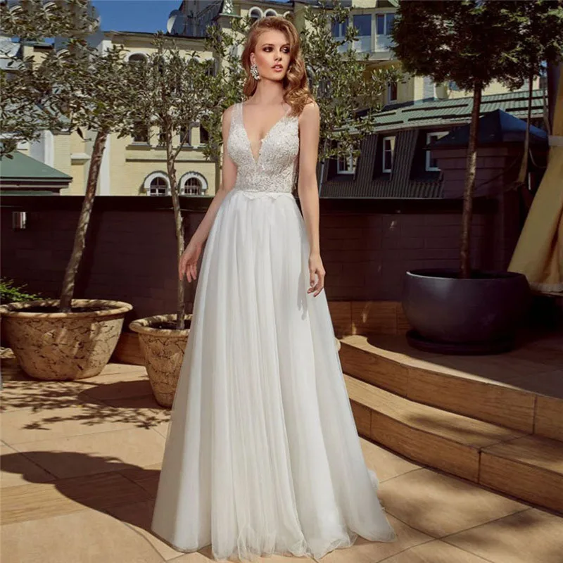 Vestido De Noiva сексуальное платье с v-образным воротом Тюлевая юбка свадебное