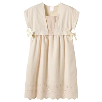 

6 to 16 years kids & teenager girls summer eyelet cotton casual square collar dress children girl fashion flare dresses clothes