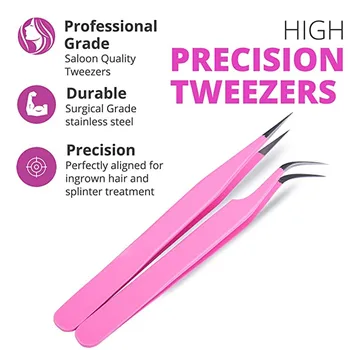 

2Pcs Stainless Steel Tweezers for False Eyelash Extensions Precision Eyelashes Curved Straight Tweezers Makeup Beauty Tools L423