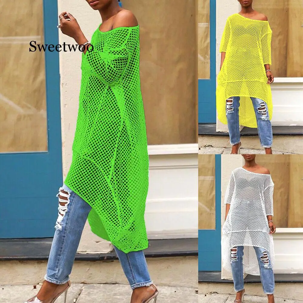Women Bikini Cover Up Hallow Mesh Beach wear  Summer Bathing Suit Blouse Cover Up Swimwear Beachwea
